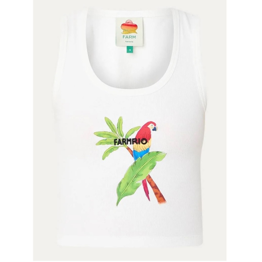 FARM Rio Embroidered Off-White Macaw Printed Tank Top Size Small NWT - Picture 7 of 16